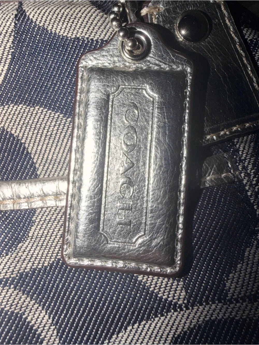 2012 Coach Navy and Gray Signature Shoulder Bag with Silver Accents F17948